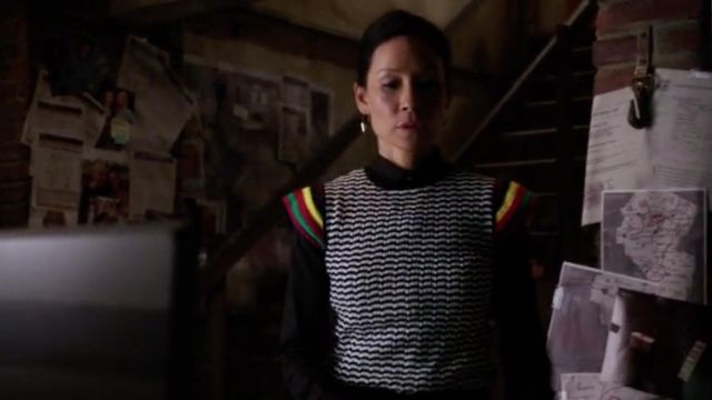 Zara  Sweater with Crochet Sleeves worn by Dr. Joan Watson (Lucy Liu) in Elementary (S06E17)