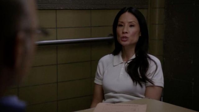 Tricot Comme des Garcons  Shrunken Polo Sweater worn by Dr. Joan Watson (Lucy Liu) in Elementary (S06E19)