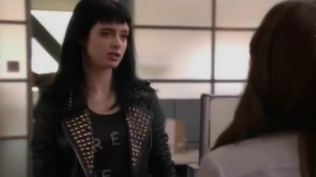Zara Leather Jacket with Studs worn by Chloe (Krysten Ritter) in Don't Trust the B---- in Apartment 23 (S02E08)