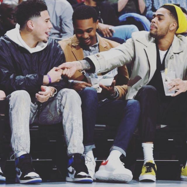 Sneakers Air Jordan 1 X Fragment worn by Devin Booker on the Instagram account @dloading