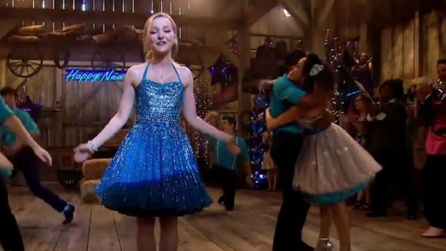 Sherri Hill Embellished Silk Fit & Flare Dress in Turquoise worn by Liv  Rooney (Dove Cameron) in Liv and Maddie (S02E06) | Spotern