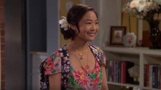 Lost and Wander Mai Tai Tropical Floral Mini Dress worn by Jen (Krista Marie Yu) in Last Man Standing (S07E17)