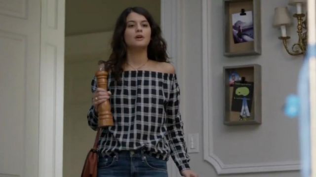 Rag & Bone Off-The-Shoulder Plaid Top worn by Sabrina Pemberton (Sofia Black-D'Elia) in The Mick (S01E14)
