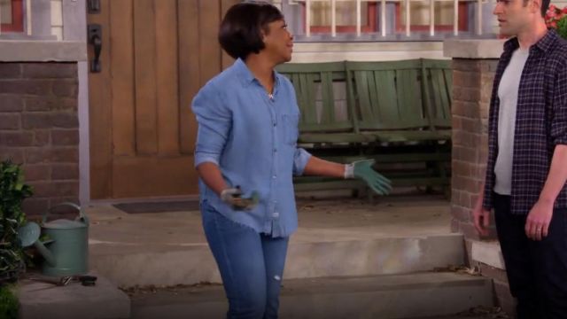 Rails Ingrid Raw Button Down Shirt worn by Tina (Tichina Arnold) in The Neighborhood (S01E17)