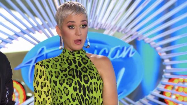 Tom Ford Fluo leopard mini dress worn by Katy Perry on American Idol 2019