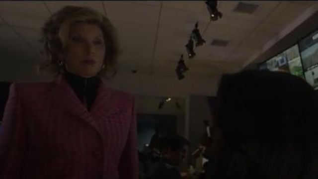 Fendi Princes of Wales Check Jacket with Fur Cuffs worn by Diane Lockhart (Christine Baranski) in The Good Fight (S03E01)