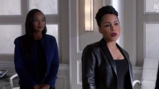 Armani Collezioni Crepe Zip-Front Peplum Jacket worn by Michaela Pratt (Aja Naomi King) in How to Get Away with Murder (S04E04)