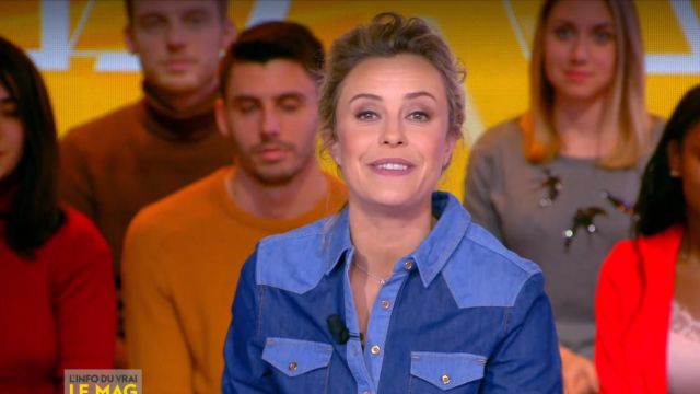The blue shirt of Isabelle Moreau in The Info of the true of the 15/03/2019