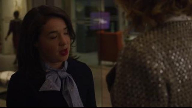 Sandro Contrasting Tie-neck Collar dress worn by Marissa Gold (Sarah Steele) in The Good Fight (S03E02)