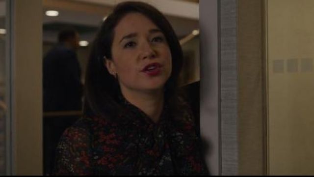 Co Long-Sleeve Tie-Neck Floral-Print Silk Chiffon Blouse worn by Marissa Gold (Sarah Steele) in The Good Fight (S03E02)