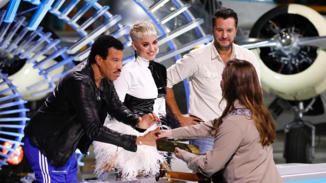 Christian Cowan White and Black Leather Dress worn by Katy Perry on American Idol 2019
