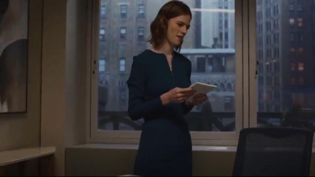Escada Long Sleeve Zip  Front Mid Length Sheath Dress worn by Maia Rindell (Rose Leslie) in The Good Fight (S03E03)