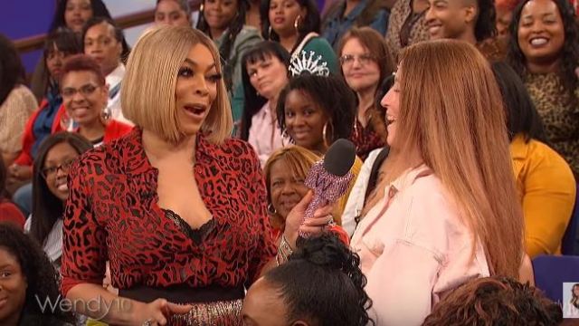 Alice + Olivia Red Willa Placket Leopard Print Blouse worn by Wendy Williams on The Wendy Williams Show March 28, 2019