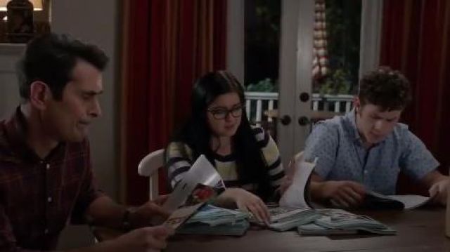 Halogen Three Quarter Sleeve Sweater in Oatmeal Lime Stripe worn by Alex Dunphy (Ariel Winter) in Modern Family (S08E08)