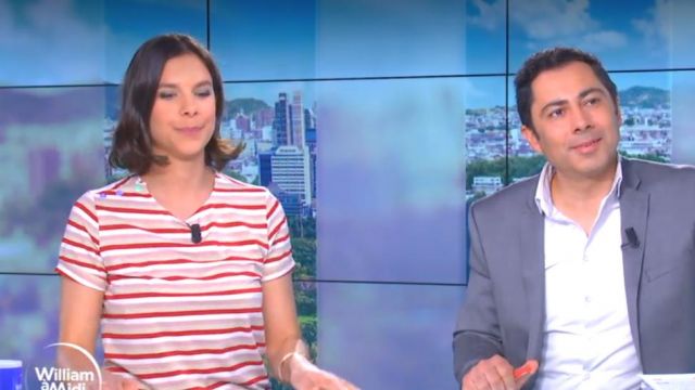 The tee shirt striped pink/red Raphaële Marchal in William at noon the 03.04.2019