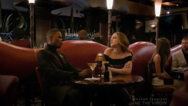 Black Danielson Off-the-Shoulder Peplum Jumpsuit worn by Fallon Carrington (Elizabeth Gillies) in Dynasty (S01E01)