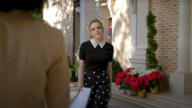 Black Polka-Dot Wide-Leg Pants worn by Fallon Carrington (Elizabeth Gillies) in TV Show Dynasty Season 1 Episode 9