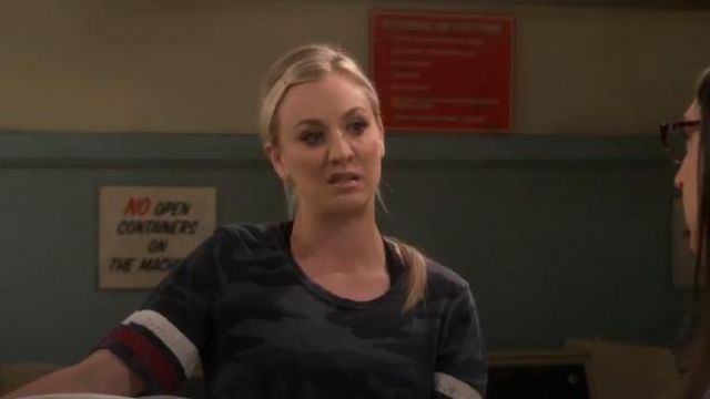 Splendid Striped Sleeve Camo Tee worn by Penny (Kaley Cuoco) in The Big Bang Theory (S12E18)