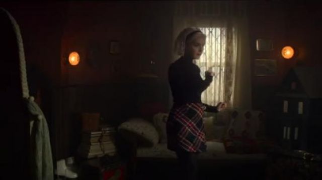 Maje Judie Skirt worn by Sabrina Spellman (Kiernan Shipka) in Chilling Adventures of Sabrina (S01E12)