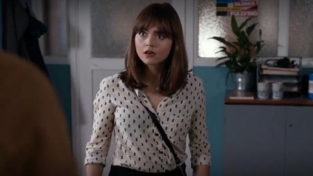 Topshop Diamond Print Shirt worn by Clara (Jenna Coleman) in Doctor Who (S08E06)