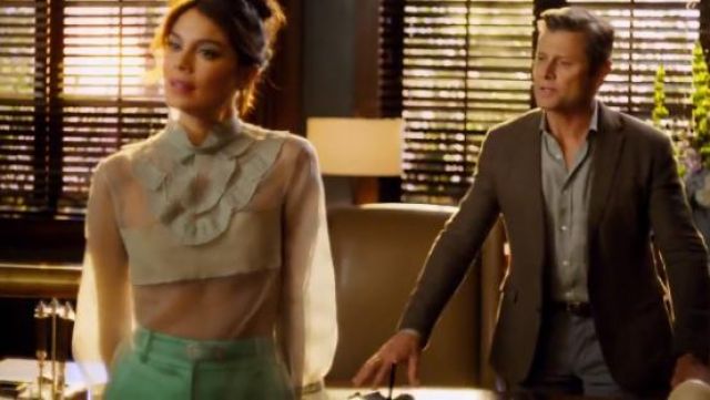 Ruffle-Trimmed Organza Top worn by Cristal Jennings (Ana Brenda Contreras) in Dynasty Season 1 Episode 19