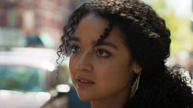 Canvas Large Geo Chevron Drop Earrings worn by Kat Edison (Aisha Dee) in The Bold Type (S01E01)