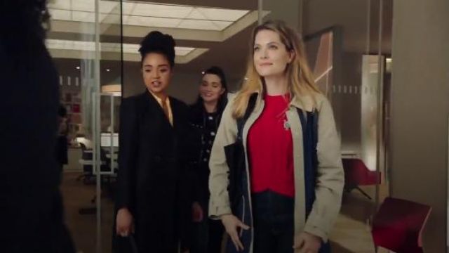 Alexander Wang Cotton-gabardine and striped satin-twill trench coat worn by Sutton Brady (Meghann Fahy) in The Bold Type (S02E09)