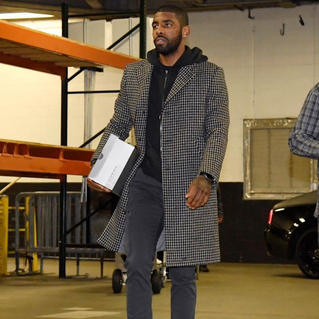 Dolce & Gabbana double breasted coat worn by Kyrie Irving on the Instagram account @complexsneakers