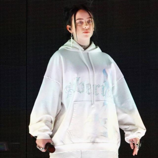 Siberia Hills white custom hoodie worn by Billie Eilish for Coachella Festival 2019 Live Performance
