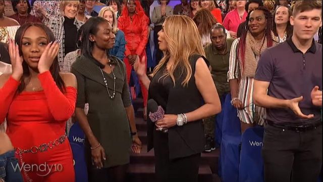Kobi Halperin Black “Christina” vest worn by Wendy Williams on The Wendy Williams Show April 11, 2019