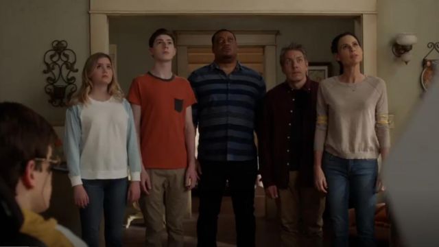 Bop Basics Cashmere Varsity Stripe Pullover worn by Maya DiMeo (Minnie Driver) in Speechless (S03E22)
