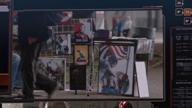 The drawing of Captain America with the american flag in the Avengers