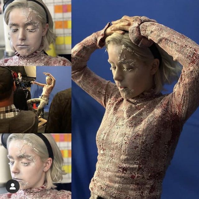 The pull wheel red Kiernan Shipka aka Sabrina Spellman on the set of Sabrina