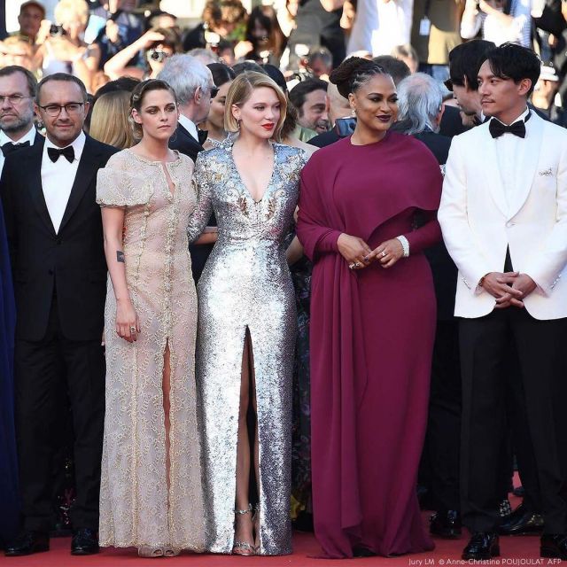 The long dress sequin silver Lea Seydoux account on the instagram of @festivaldecannes