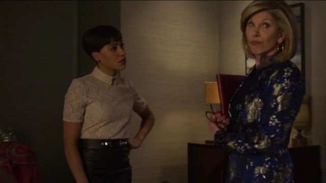 The Kooples Short Sleeve Lace Top worn by Lucca Quinn (Cush Jumbo) in The Good Fight (S03E07)