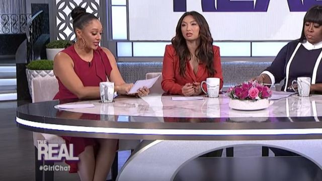Cinq à Sept Nanon Crepe Ruffle Sleeveless Cocktail Dress worn by Tamera Mowry on The Real Talk Show March 2019