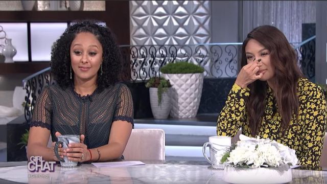 Self Portrait Guipure Lace Midi Dress worn by Tamera Mowry on The Real Talk Show March 2019