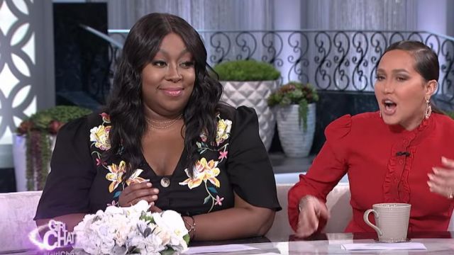 Asos Curve Curve Embroidered Button Through Mini Tea Dress worn by Loni Love on The Real Talk Show March 2019