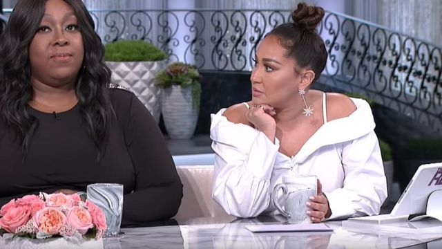 Zara Off The Shoulder Top worn by Adrienne Bailon on The Real Talk Show April 2019