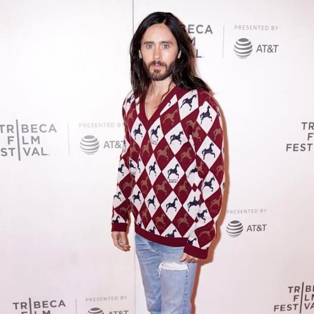 Gucci Wool Jacquard Sweater worn by Jared Leto for A Day in the Life of America Premiere At Tribeca Film Festival April 27, 2019