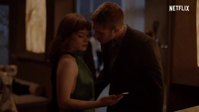 The dress flush to the neck green, Lisa (Jane Levy) in WHAT / IF Season 1