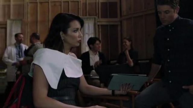Monse Off-Shoulder Pinstriped Cocktail Dress worn by Megan Morrison (Christine Evangelista) in The Arrangement (S02E03)