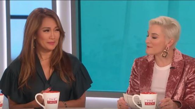 Ted Baker  Tie Neck Ruffle Sleeve Top worn by Carrie Ann Inaba on The Talk April 30, 2019