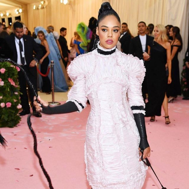 Corseted sequined Chanel dress worn by Tessa Thompson on the Instagram account @themetgalaofficial