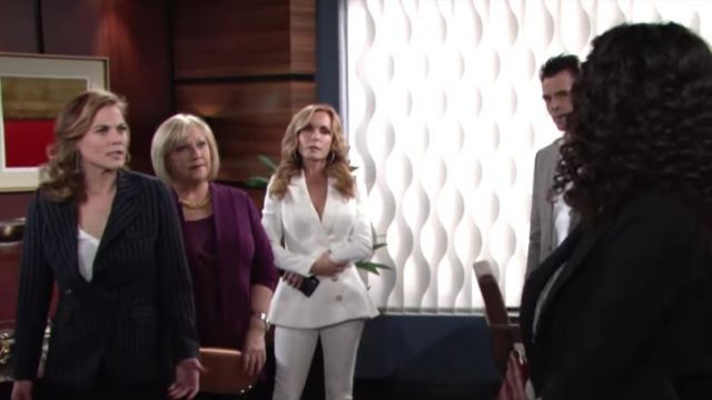 Misha Collection Novalee Peplum Blazer worn by Tracey E. Bregman as seen in The Young and the Restless March 2019