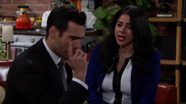 Calvin Klein V Neck Tank With Faux Leather and Chain worn by Noemi Gonzalez Martinez as seen in The Young and the Restless April 2019