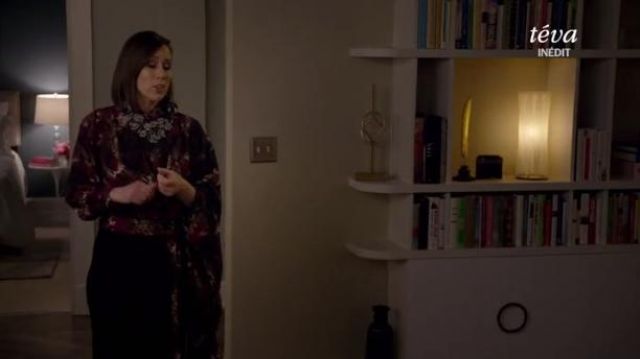 Balenciaga Abstract-Print Crepe de Chine Wrap Top worn by Diana Trout (Miriam Shor) in Younger (S05E07)