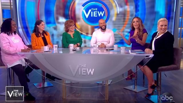 Rickie Freeman for Teri Jon Tie Neck Long Sleeve Crepe Dress worn by Meghan McCain on The View May 7, 2019