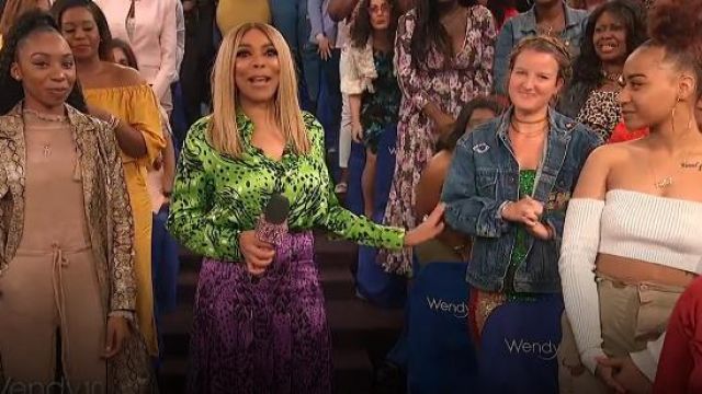 Escada Green silk printed blouse worn by Wendy Williams on The Wendy Williams Show May 09,2019