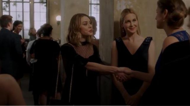 Asos  Velvet & Dobby Mix Deep Plunge Skater Mini Dress worn by Taylor Hotchkiss (Hayley Erin) in Pretty Little Liars: The Perfectionists (S01E09)
